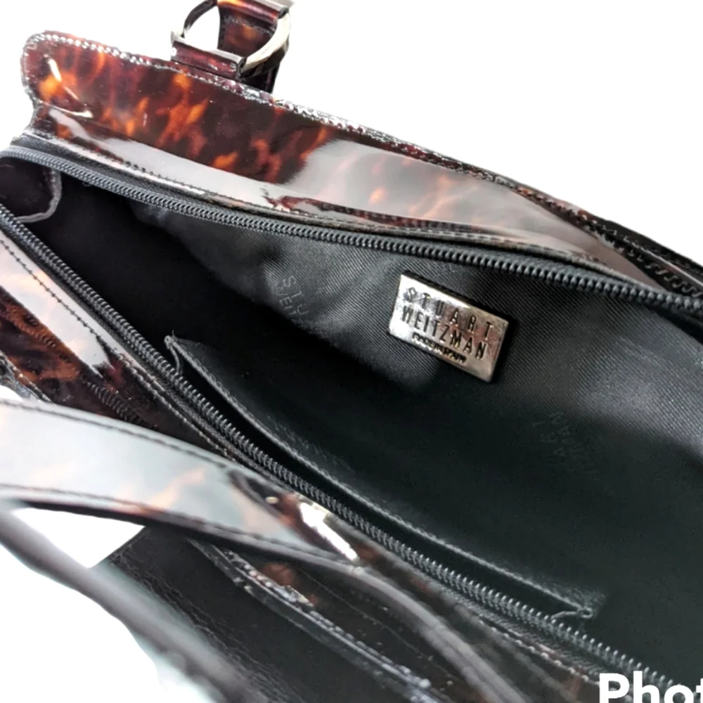 Stuart Weitzman Tortoise Brown Black Patent Leather Shoulder Bag A01 - Picture 6 of 14
